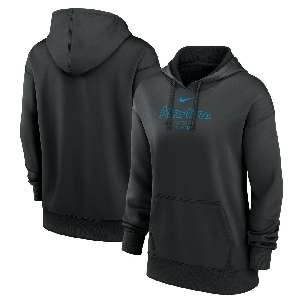 Miami Marlins Nike Women's Authentic Collection Performance Pullover Hoodie - Black - Nike Lifestyle