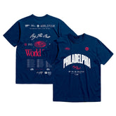 Philadelphia 76ers Bleacher Report x Unisex World Tour T-Shirt Navy | Mitchell & Ness US
