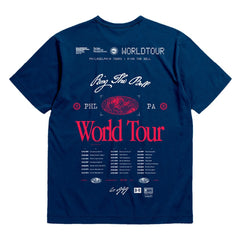 Philadelphia 76ers Bleacher Report x Unisex World Tour T-Shirt Navy | Mitchell & Ness US