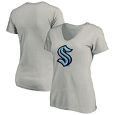 Seattle Kraken Women's Primary Logo V-Neck T-Shirt - Gray - NHL 200131667