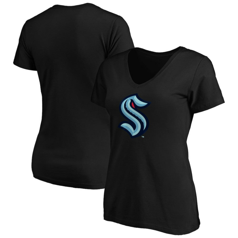 Seattle Kraken Women's Primary Logo V-Neck T-Shirt - Black - NHL 200131915
