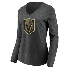 Vegas Golden Knights Women's Primary Logo V-Neck Long Sleeve T-Shirt - Charcoal - NHL 200131919
