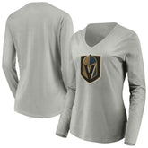 Vegas Golden Knights Women's Primary Logo V-Neck Long Sleeve T-Shirt - Gray - NHL 200131921