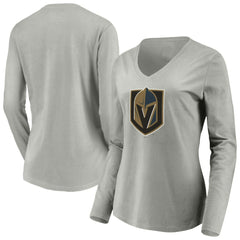 Vegas Golden Knights Women's Primary Logo V-Neck Long Sleeve T-Shirt - Gray - NHL 200131921