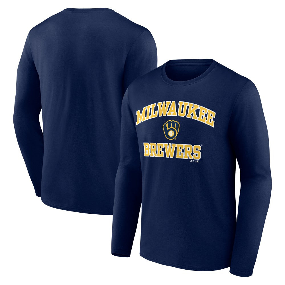 Milwaukee Brewers Logo Athletic Heart & Soul Long Sleeve T-Shirt - Navy - MLB on Sale