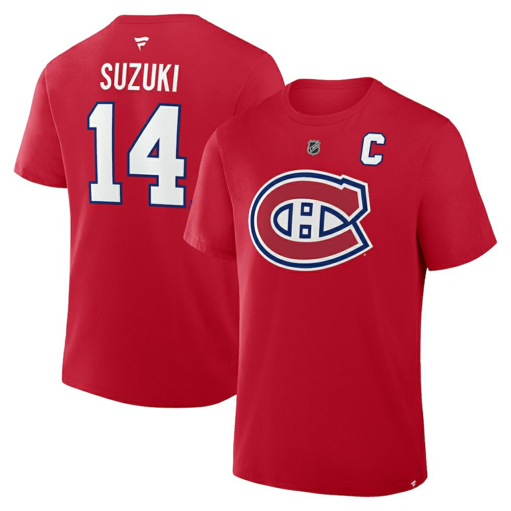 Nick Suzuki Montreal Canadiens Fanatics Authentic Stack Name & Number T-Shirt - Red - NHL 2001342075