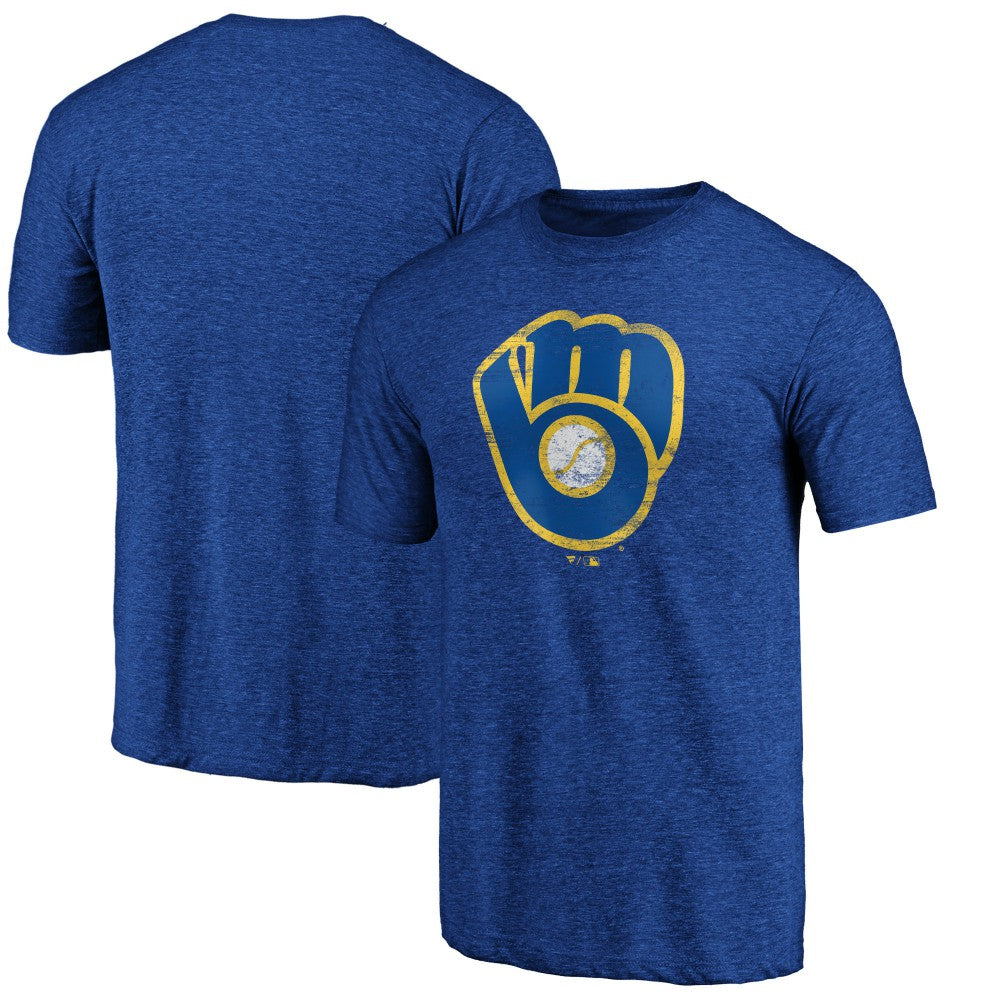 Milwaukee Brewers Official Logo Tri-Blend T-Shirt - Heather Royal - MLB Sale