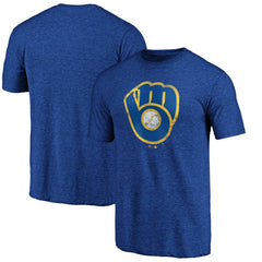 Milwaukee Brewers Official Logo Tri-Blend T-Shirt - Heather Royal - MLB Sale