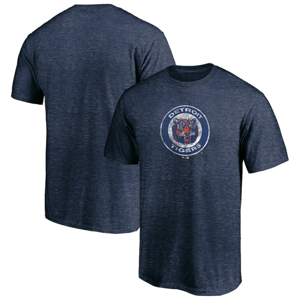 Detroit Tigers Cooperstown Collection Throwback Logo Tri-Blend T-Shirt - Heather Navy - MLB Lifestyle