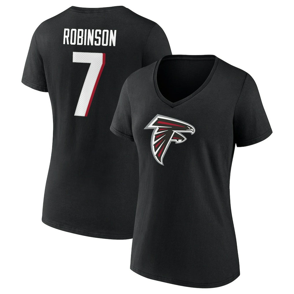 Fanatics Bijan Robinson Atlanta Falcons Women's Icon Name & Number V-Neck T-Shirt Black