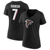 Fanatics Bijan Robinson Atlanta Falcons Women's Icon Name & Number V-Neck T-Shirt Black
