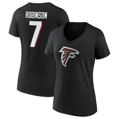 Fanatics Bijan Robinson Atlanta Falcons Women's Icon Name & Number V-Neck T-Shirt Black