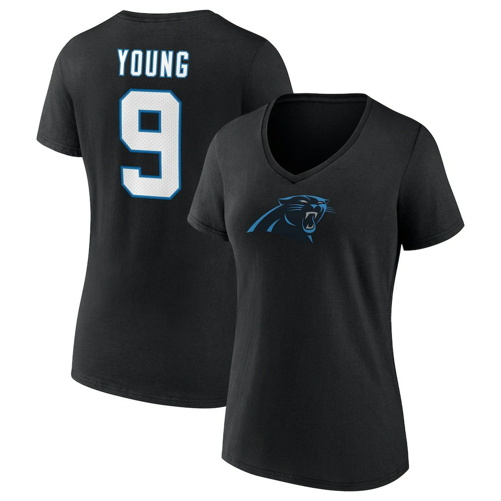 Fanatics Bryce Young Carolina Panthers Women's Icon Name & Number V-Neck T-Shirt Black