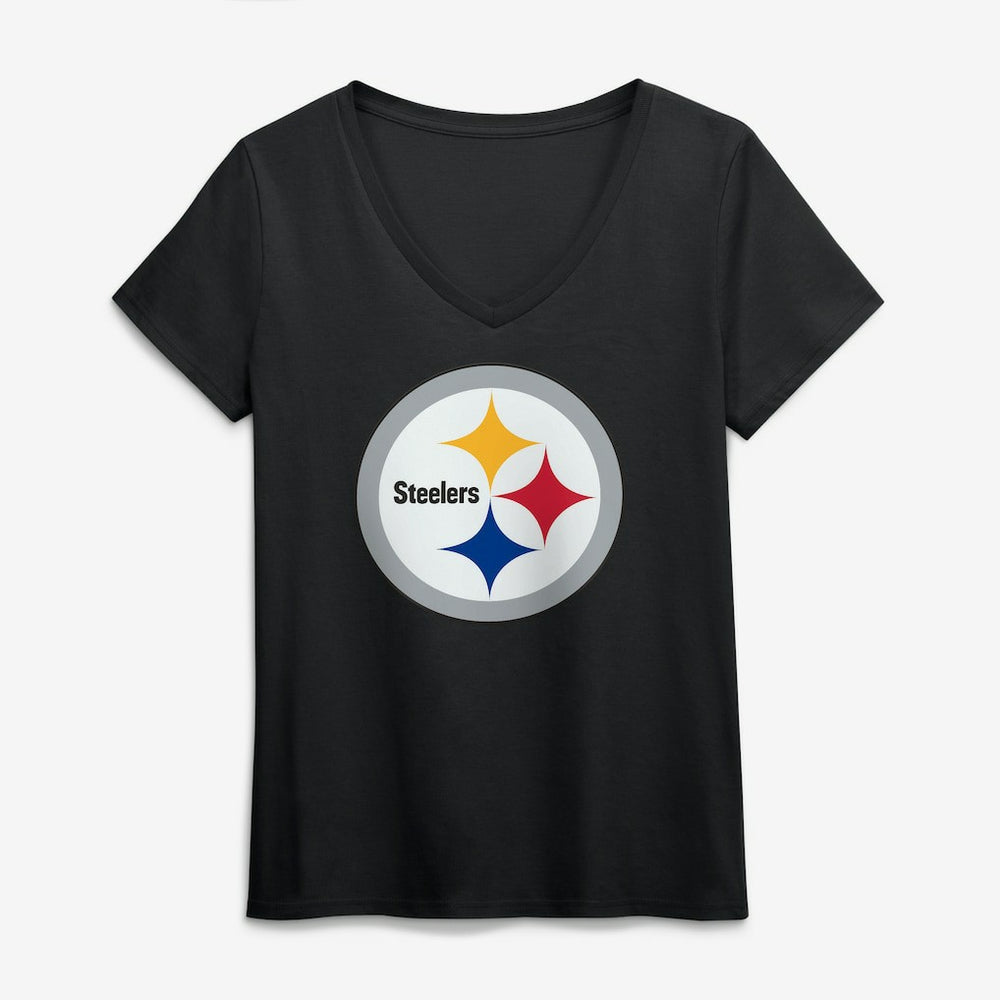 Pittsburgh Steelers Logo Athletic Women's Primary Logo V-Neck T-Shirt Black