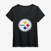 Pittsburgh Steelers Logo Athletic Women's Primary Logo V-Neck T-Shirt Black