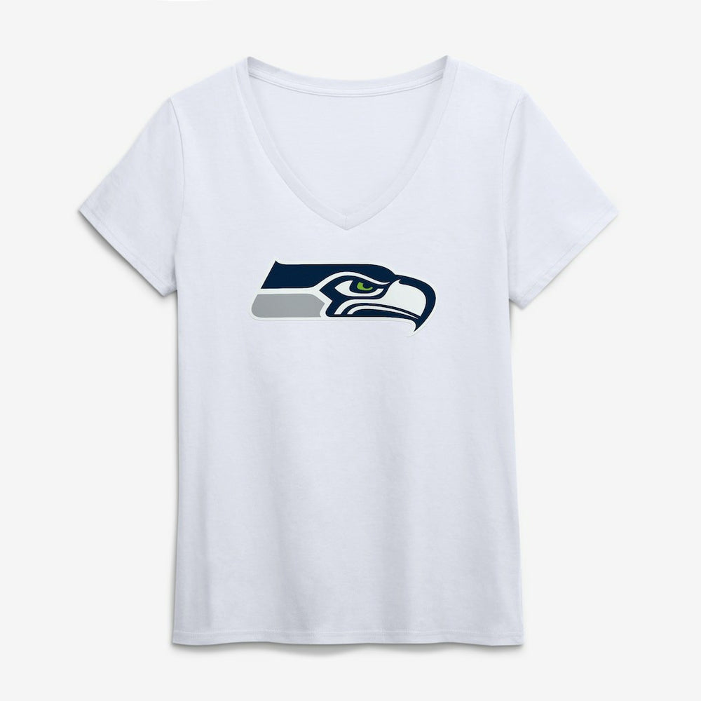 Seattle Seahawks Logo Athletic Women's Primary Logo V-Neck T-Shirt White