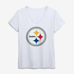 Pittsburgh Steelers Logo Athletic Women's Primary Logo V-Neck T-Shirt White