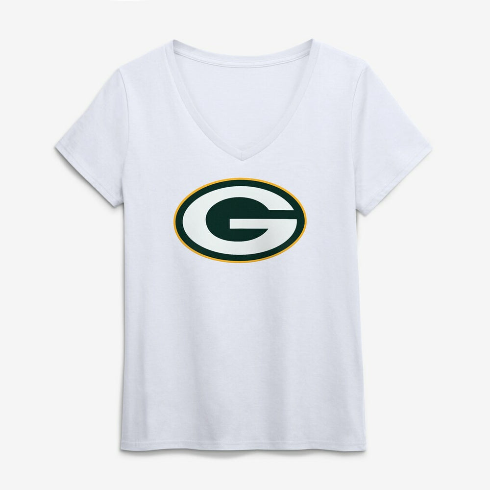 Green Bay Packers Logo Athletic Women's Primary Logo V-Neck T-Shirt White