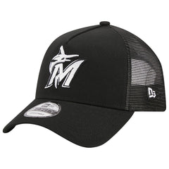 Miami Marlins New Era A-Frame 9FORTY Trucker Adjustable Hat - Black - New Era on Sale