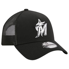 Miami Marlins New Era A-Frame 9FORTY Trucker Adjustable Hat - Black - New Era on Sale