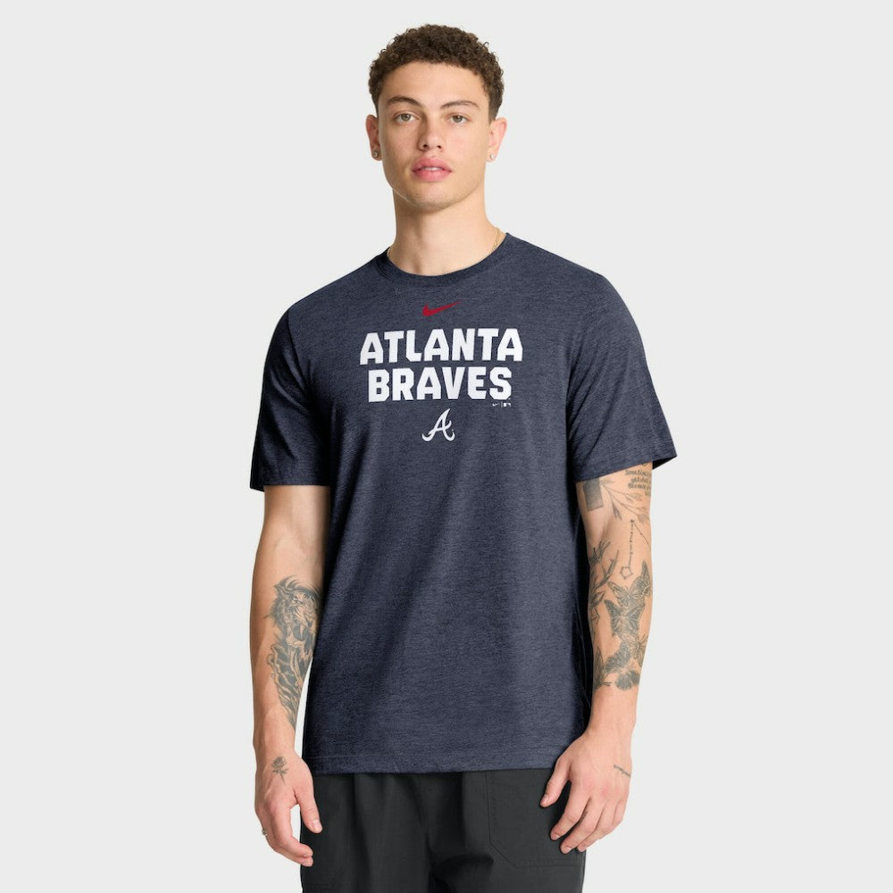 Atlanta Braves Nike Stacked Tri-Blend T-Shirt - Heather Navy - Nike on Sale
