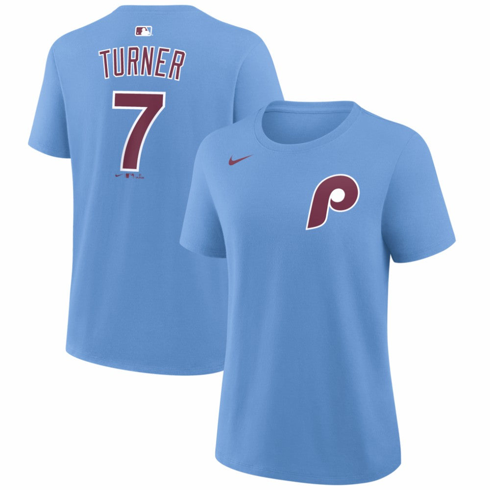 Trea Turner Philadelphia Phillies Nike Women's Name & Number T-Shirt - Light Blue - Nike on Sale