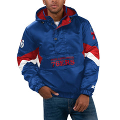 Philadelphia 76ers Starter Force Play Satin Hoodie Half-Zip Jacket Royal