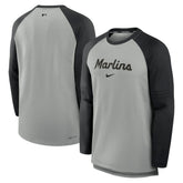 Miami Marlins Nike Authentic Collection Game Time Raglan Performance Long Sleeve T-Shirt - Heather Gray/Black - Nike on Sale
