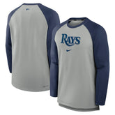 Tampa Bay Rays Nike Authentic Collection Game Time Raglan Performance Long Sleeve T-Shirt - Heather Gray/Navy - Nike Lifestyle