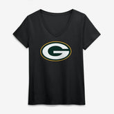 Green Bay Packers Logo Athletic Women's Primary Logo V-Neck T-Shirt Black