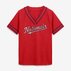 Washington Nationals Fanatics Women's Diva Race Ahead Raglan V-Neck T-Shirt - Red - Fanatics Discount