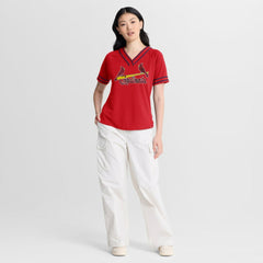 St. Louis Cardinals Fanatics Women's Diva Race Ahead Raglan V-Neck T-Shirt - Red - Fanatics on Sale