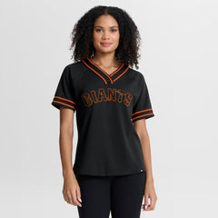 San Francisco Giants Fanatics Women's Diva Race Ahead Raglan V-Neck T-Shirt - Black - Fanatics Lifestyle