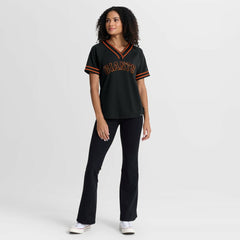 San Francisco Giants Fanatics Women's Diva Race Ahead Raglan V-Neck T-Shirt - Black - Fanatics Lifestyle