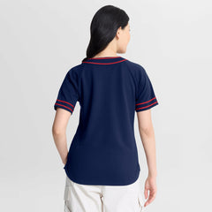 Cleveland Guardians Fanatics Women's Diva Race Ahead Raglan V-Neck T-Shirt - Navy - Fanatics Online