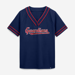 Cleveland Guardians Fanatics Women's Diva Race Ahead Raglan V-Neck T-Shirt - Navy - Fanatics Online
