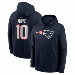Nike Drake Maye New England Patriots Player Name & Number Fleece Hoodie Navy