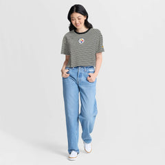 Nike Pittsburgh Steelers Women's Striped Cropped T-Shirt Black/Cream