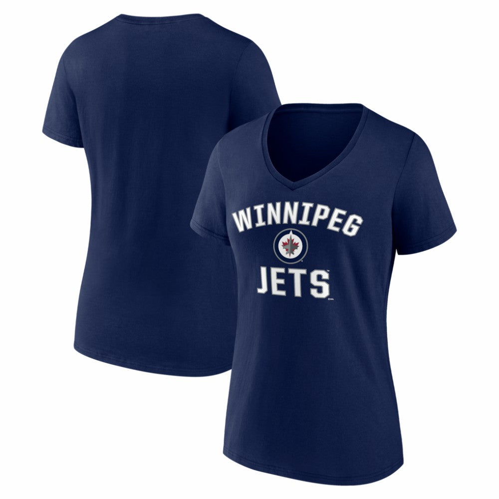 Winnipeg Jets Logo Athletic Women's Arch Victory V-Neck T-Shirt - Navy - NHL 2001552664