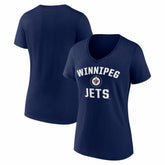 Winnipeg Jets Logo Athletic Women's Arch Victory V-Neck T-Shirt - Navy - NHL 2001552664