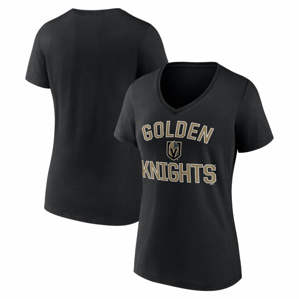 Vegas Golden Knights Logo Athletic Women's Arch Victory V-Neck T-Shirt - Black - NHL 2001552666