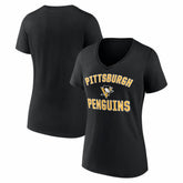 Pittsburgh Penguins Logo Athletic Women's Arch Victory V-Neck T-Shirt - Black - NHL 2001552674