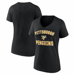 Pittsburgh Penguins Logo Athletic Women's Arch Victory V-Neck T-Shirt - Black - NHL 2001552674