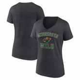 Minnesota Wild Logo Athletic Women's Arch Victory V-Neck T-Shirt - Heather Charcoal - NHL 2001552682