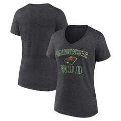 Minnesota Wild Logo Athletic Women's Arch Victory V-Neck T-Shirt - Heather Charcoal - NHL 2001552682