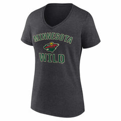 Minnesota Wild Logo Athletic Women's Arch Victory V-Neck T-Shirt - Heather Charcoal - NHL 2001552682