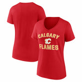 Calgary Flames Logo Athletic Women's Arch Victory V-Neck T-Shirt - Red - NHL 2001552692