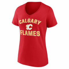 Calgary Flames Logo Athletic Women's Arch Victory V-Neck T-Shirt - Red - NHL 2001552692