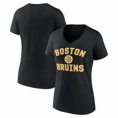 Boston Bruins Logo Athletic Women's Arch Victory V-Neck T-Shirt - Black - NHL 2001552694