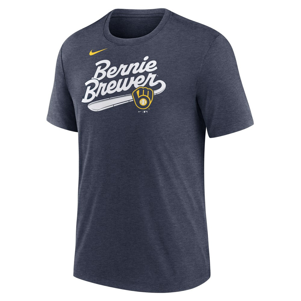 Milwaukee Brewers Nike Mascot Slide Tri-Blend T-Shirt - Heather Navy - Nike Lifestyle